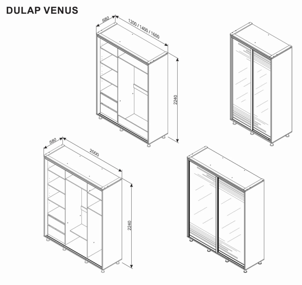 Dulap Venus Wenge, 2 usi culisante, 160 x 58 x 224 cm